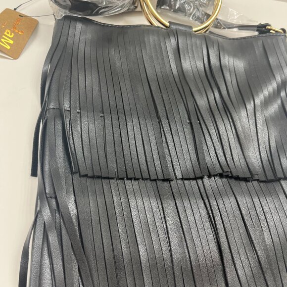 Fringe Tiered /Tassel/ Gold Hoop / Bohemian Crossbody/ Retro 70s - Black - NWT - Picture 6 of 9